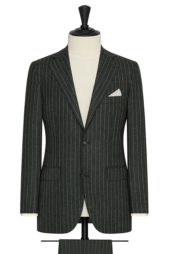 Forest green wool-cashmere with chalk stripe suit