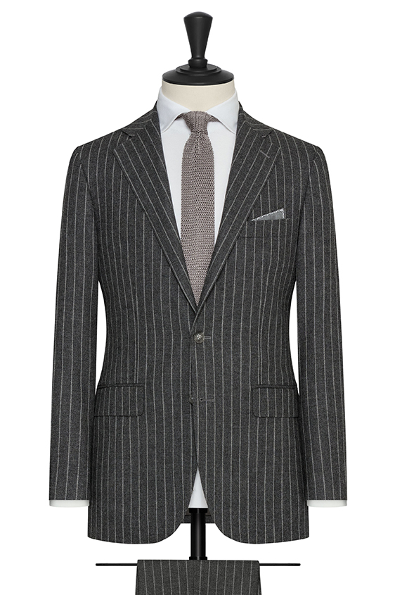 Medium grey wool-cashmere with light grey stripe suit