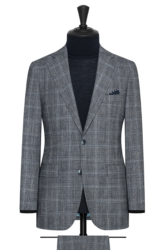 Mixed blue wool-silk with black-teal glencheck suit