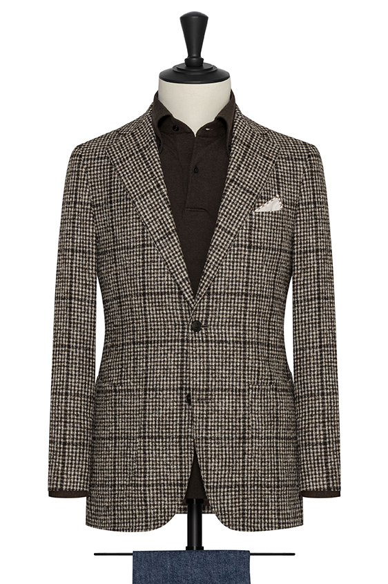 Mixed brown alpaca-wool blend check with windowpane jacket