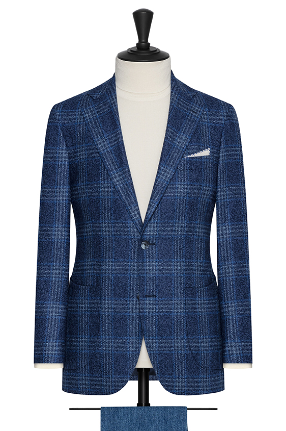 Cobalt blue wool-mohair-silk-alpaca with blue glencheck jacket