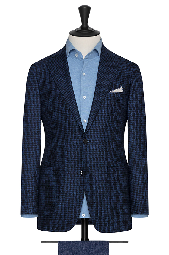 Royal blue wool-silk with houndstooth jacket