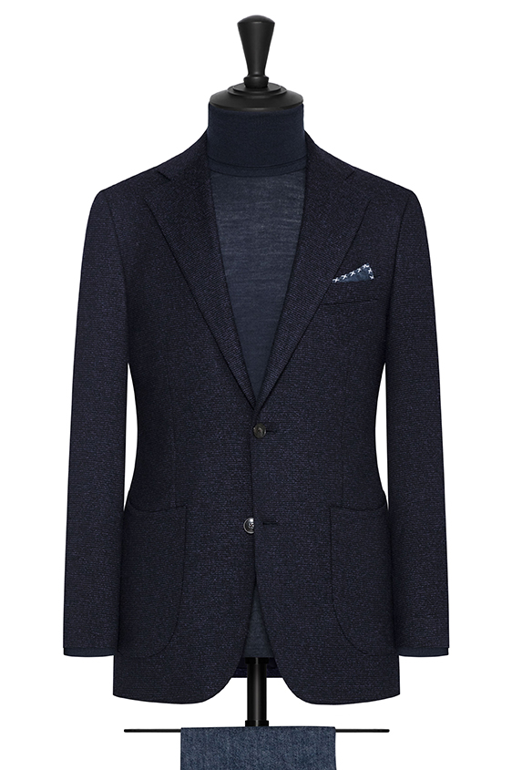 Dark blue stretch faux knit wool-cotton blend jacket