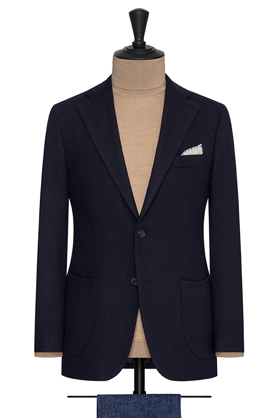Navy blue stretch faux knit wool-silk jacket