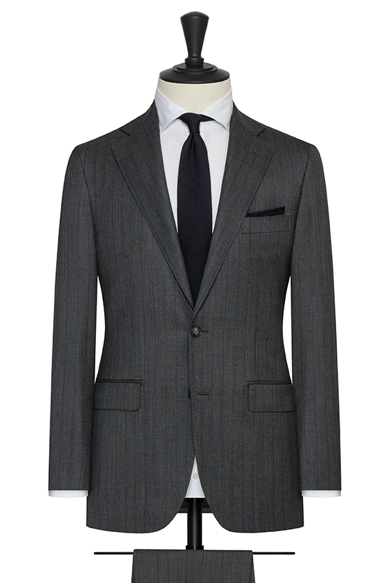 Charcoal s130 wool sharkskin with navy stripe suit