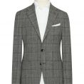 Heathered grey wool-silk-linen tropical with subtle taupe windowpane suit