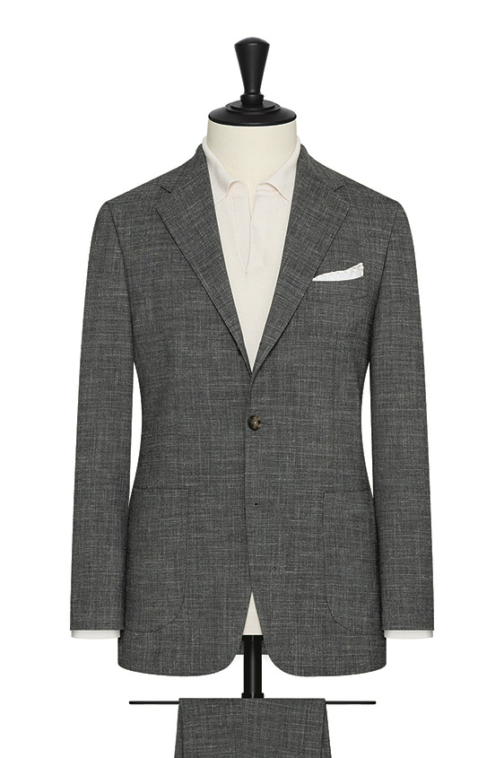 Smoke grey stretch wool-linen blend suit
