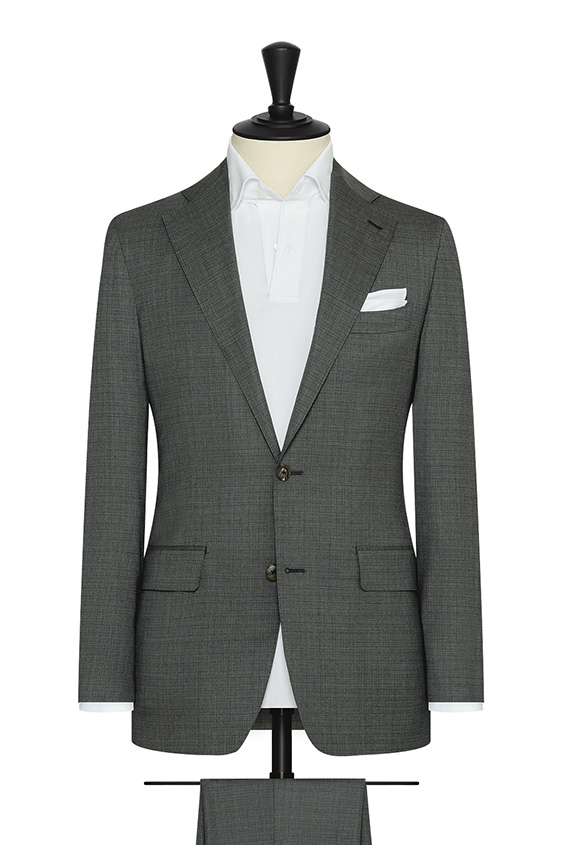 Stone grey stretch wool-silk with subtle micro-check suit