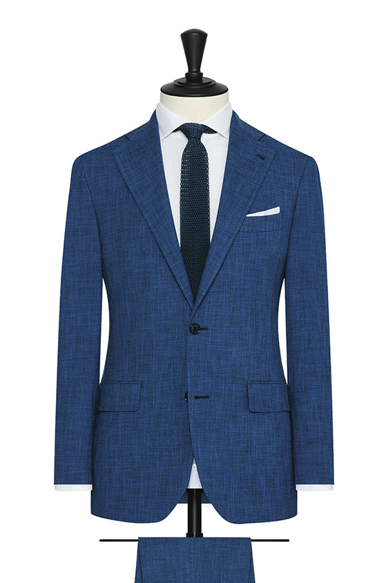 Cobalt blue stretch silk-cotton-wool blend with microstructure suit
