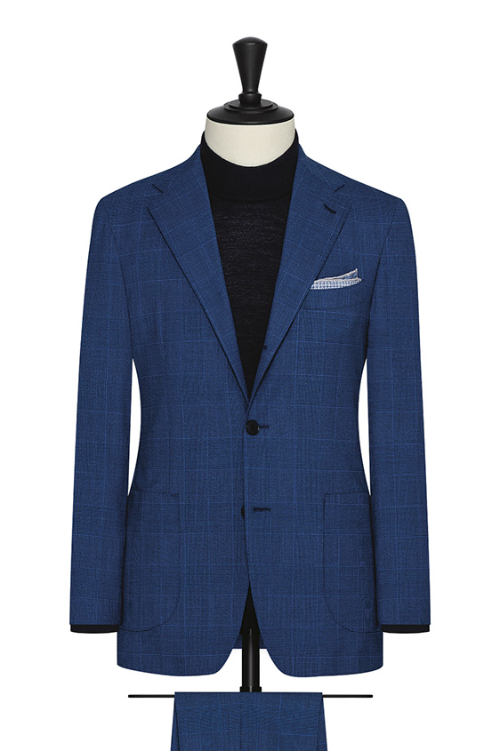 Cobalt-navy mouliné stretch wool with glencheck suit