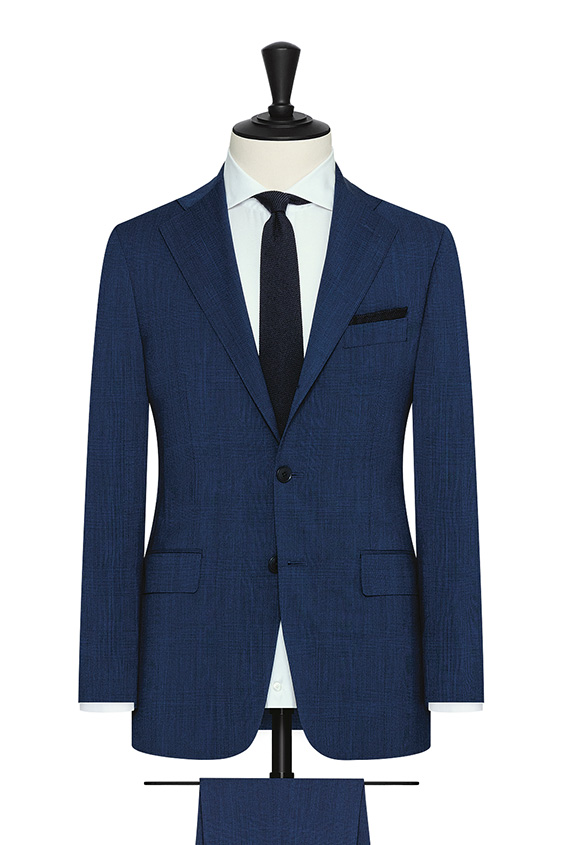 Royal blue-black natural stretch s100 jaspé wool with glencheck suit