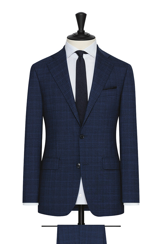 Royal blue-black 2-ply wool with subtle check effect suit