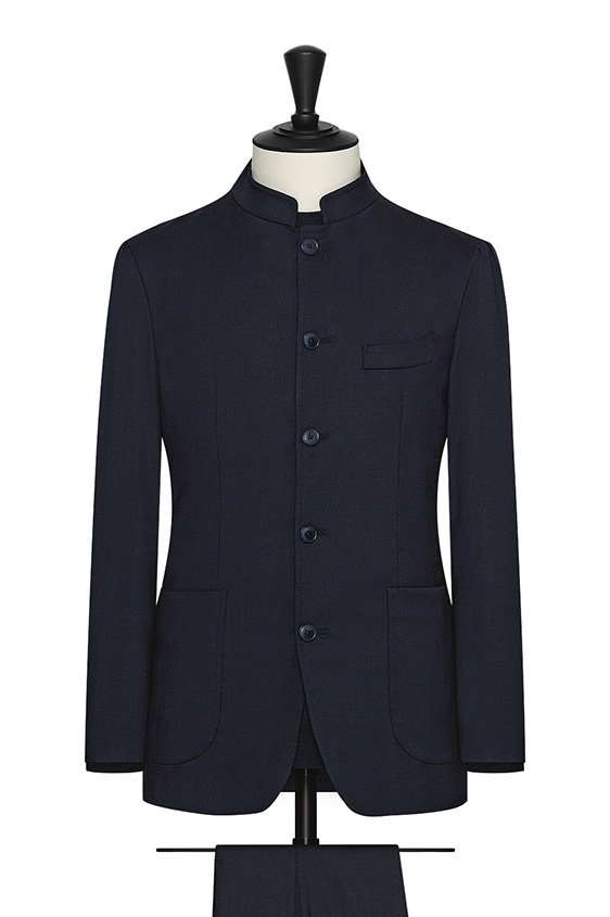 Midnight blue stretch wool blend with micro-structure suit
