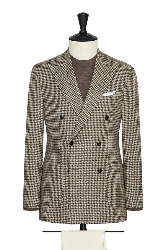 Beige-cedar brown wool-linen houndstooth jacket