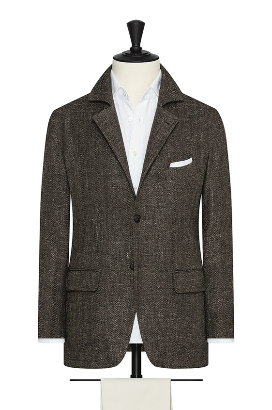 Cedar brown stretch cotton-linen herringbone jacket