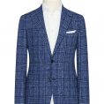 Indigo bouclé wool-silk-linen blend with navy blue glencheck jacket