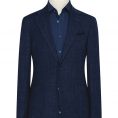 Indigo blue stretch wool-linen blend basketweave jacket