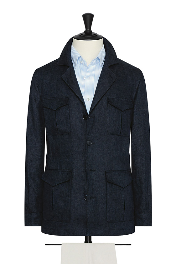 Navy blue linen with micro-effect jacket