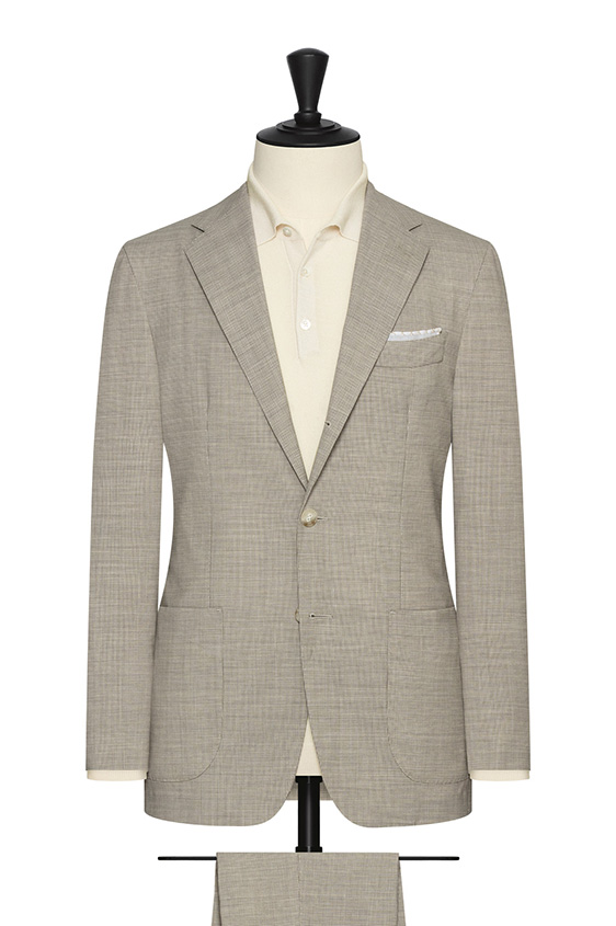 Bone-grey stretch wool-linen houndstooth suit