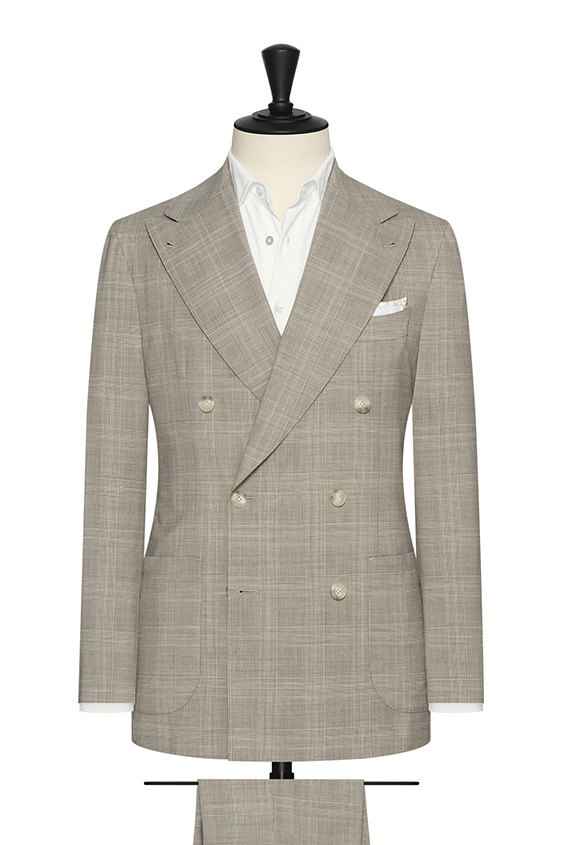 Bone stretch wool-linen with grey glencheck suit