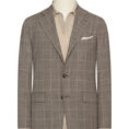 Light taupe wool-silk-linen with off-white windowpane suit