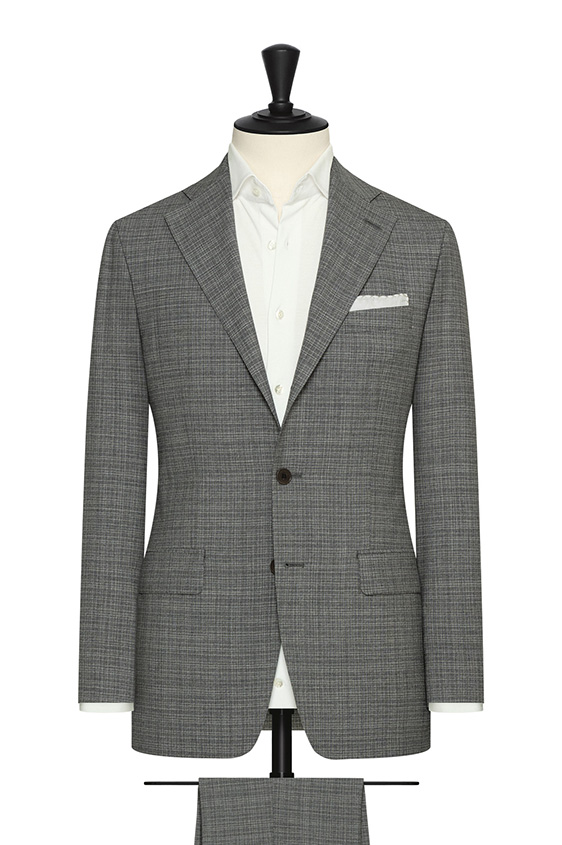 Stone grey 2-ply wool with white micro-check suit