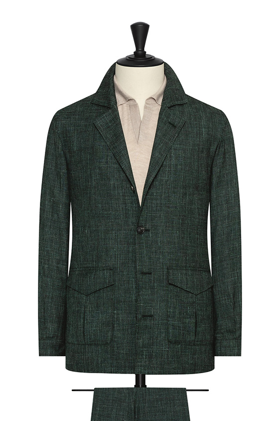 Juniper green wool-silk-linen with glencheck suit