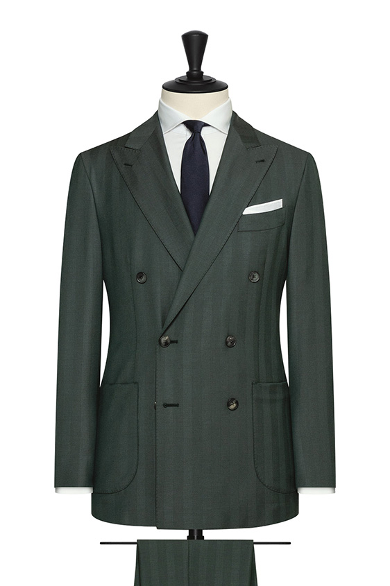 Forest green natural bi-stretch s130 wool solaro herringbone suit