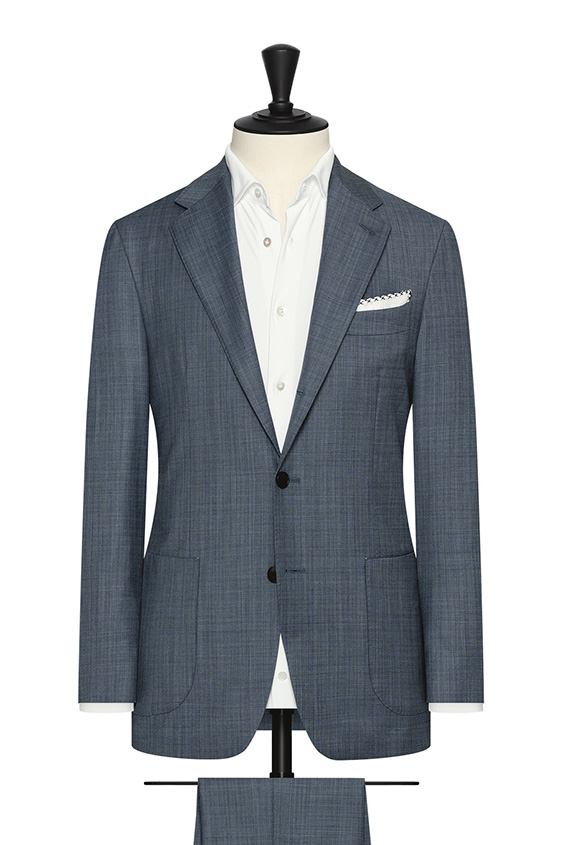 Light storm blue stretch wool with micro-structure suit