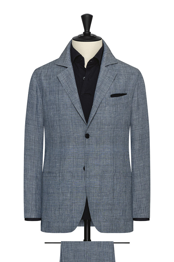 White linen-wool with navy glencheck suit
