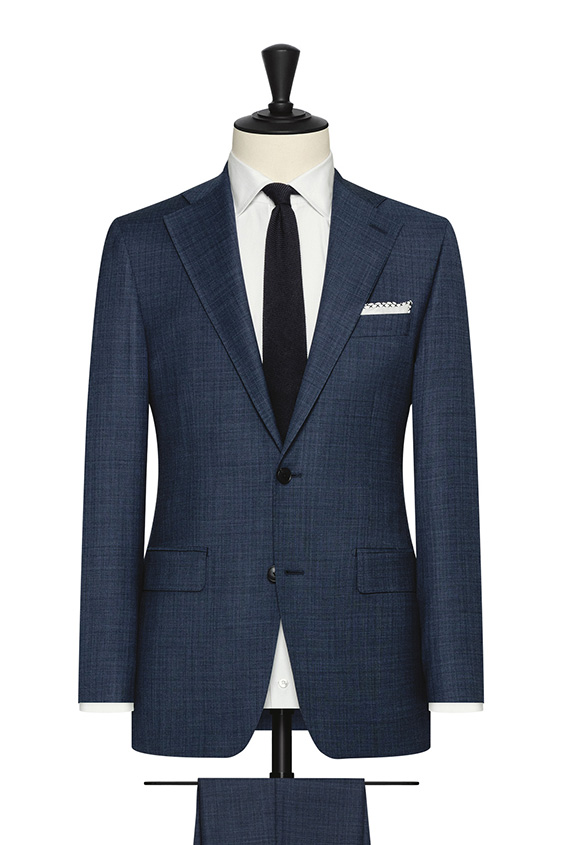 Storm blue stretch wool with micro-structure suit