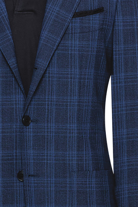 Two blue stretch wool with royal blue check suit | Icon Custom Suits