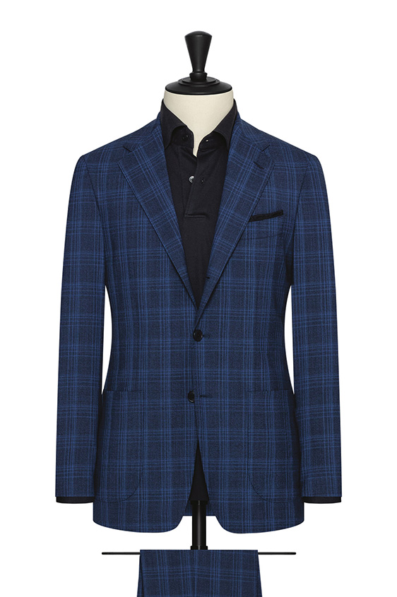 Two blue stretch wool with royal blue check suit