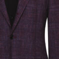 Aubergine wool-silk-linen with blue check suit