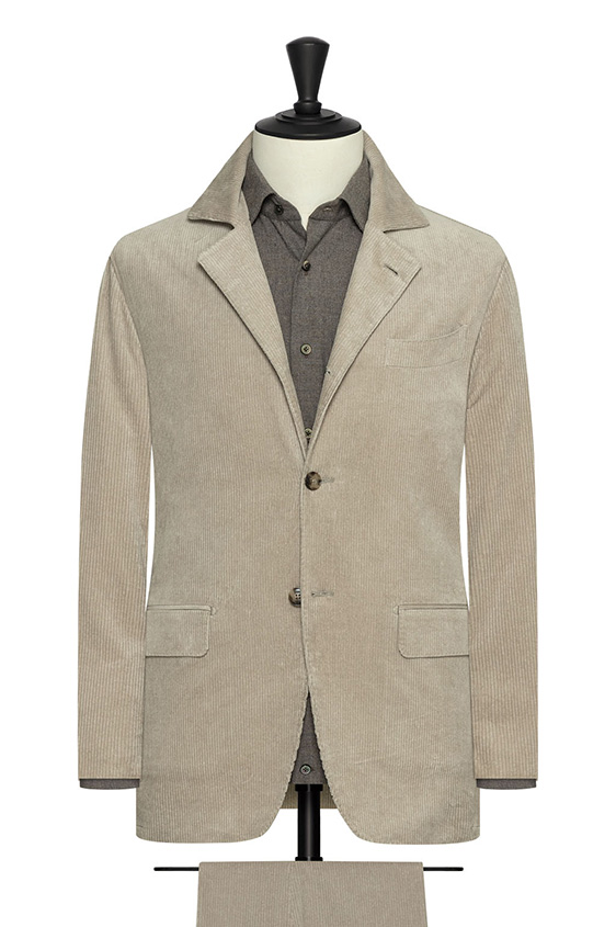 Pebble grey stretch cotton corduroy suit