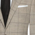 Beige natural stretch flannel suit with brown windowpane
