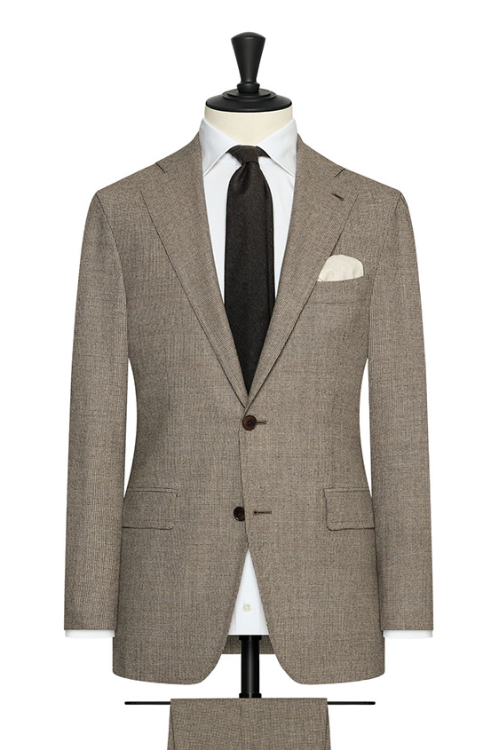 Sand-coffee brown natural stretch wool flannel suit
