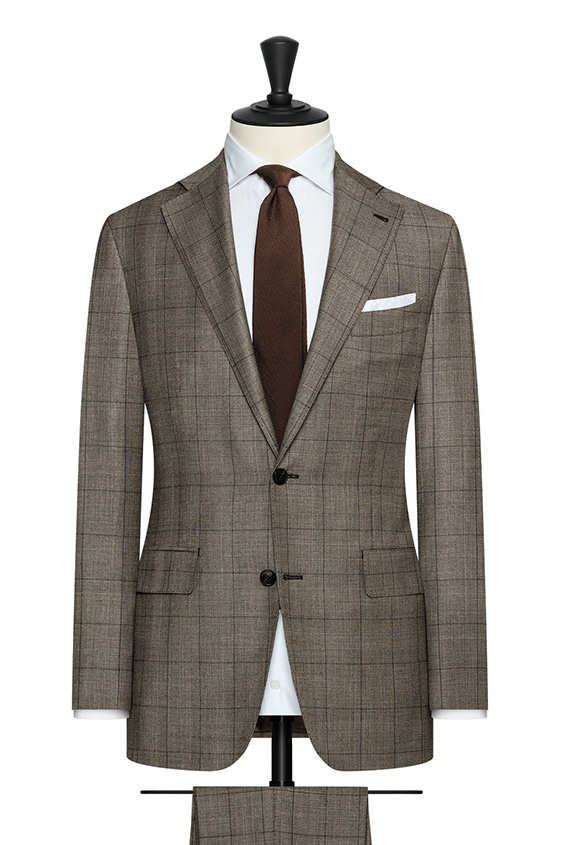 Cedar brown wool suit with glencheck and windowpane