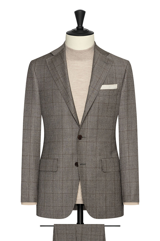 Mixed brown wool suit with tan windowpane