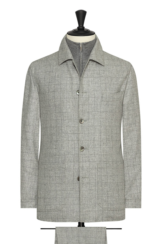 Smoke grey wool-cashmere with tonal glencheck suit