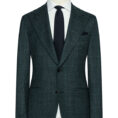 Bottle green natural stretch wool suit with blue glencheck