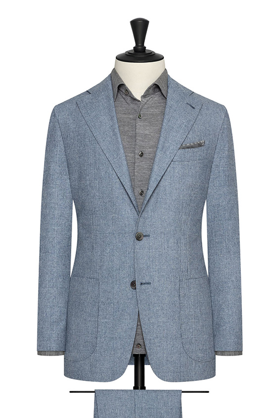 Royal blue-off-white wool-cashmere suit with glencheck