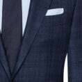 Navy blue wool-silk suit with subtle check