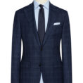 Navy blue wool-silk suit with subtle check