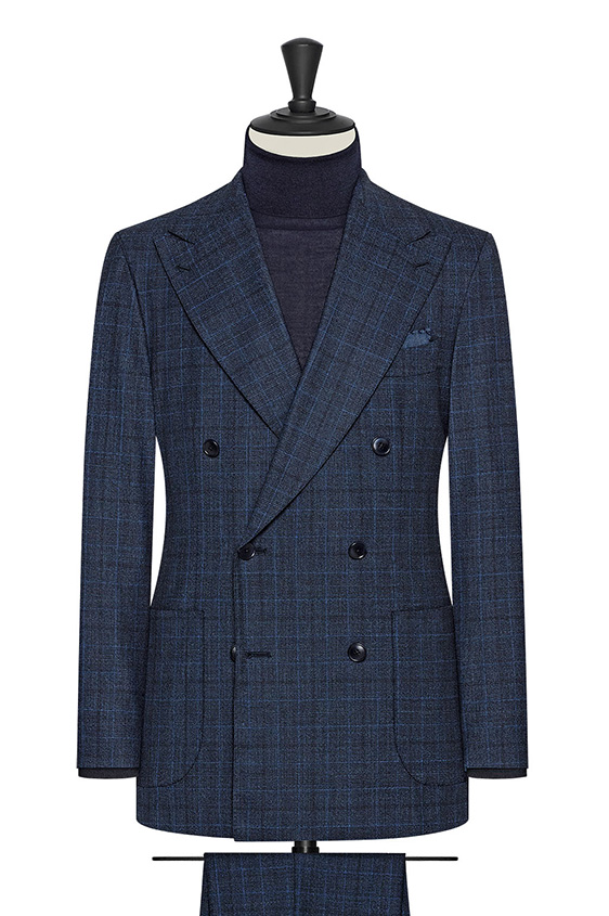 Two blue stretch wool suit with glencheck