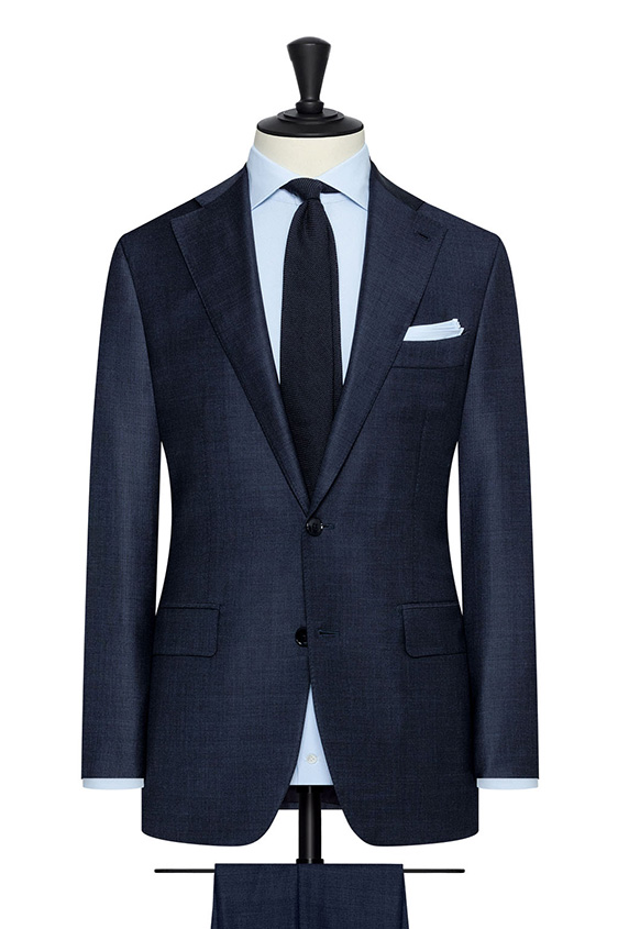 Midnight blue stretch wool suit with micro-effect