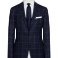 Midnight blue wool flannel suit with storm blue windowpane