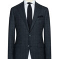 Dark blue stretch wool suit with green detailed glencheck