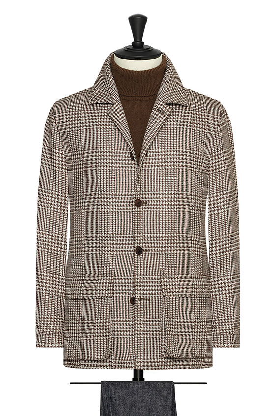 Beige-brown wool-silk jacket with glencheck