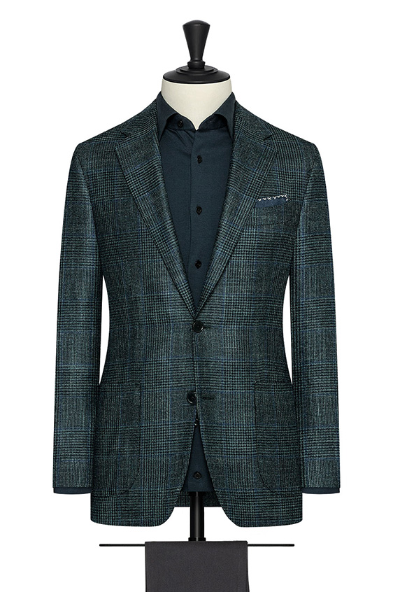 Green glencheck jacket with blue check